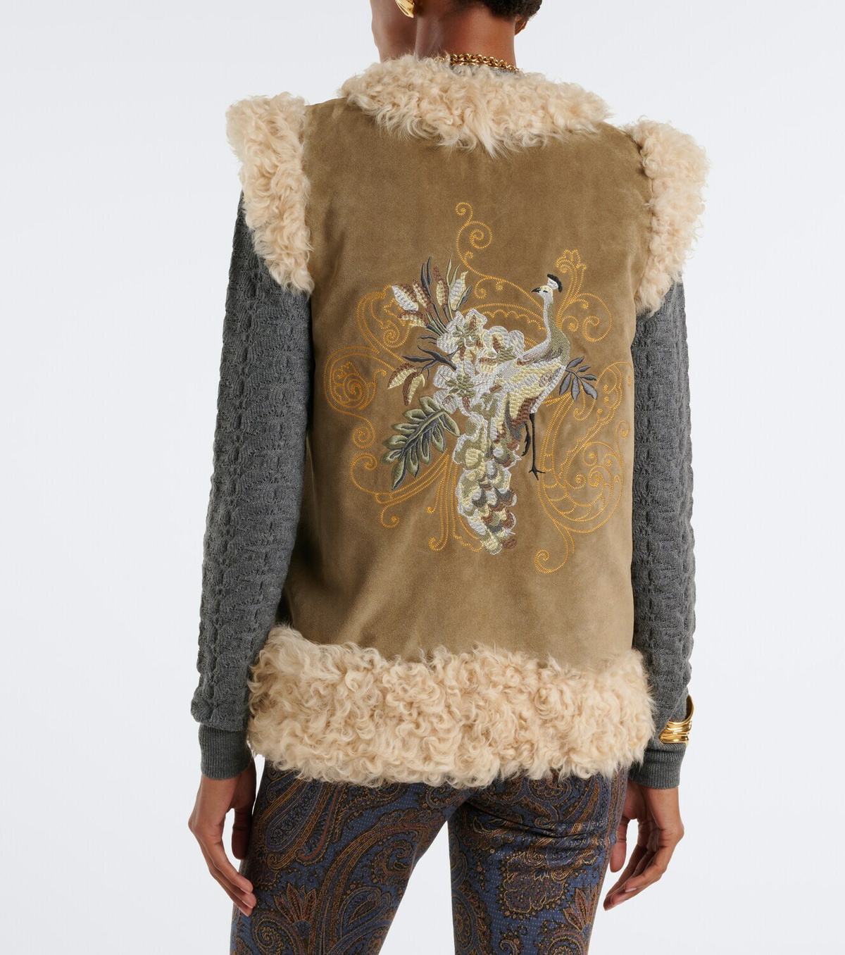 Etro Shearling-lined embroidered vest