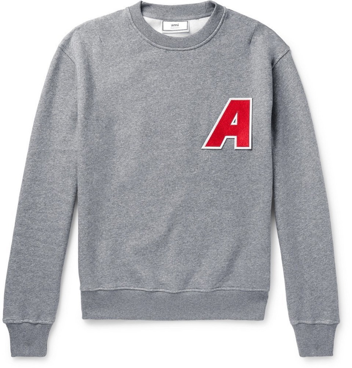 Photo: AMI - Logo-Appliquéd Fleece-Back Cotton-Jersey Sweatshirt - Men - Gray