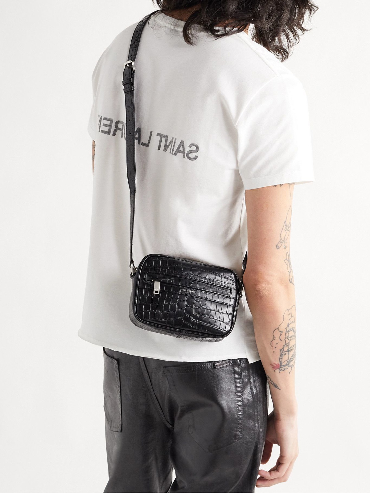 Saint Laurent Men's Camp Leather-Trimmed Camera Bag