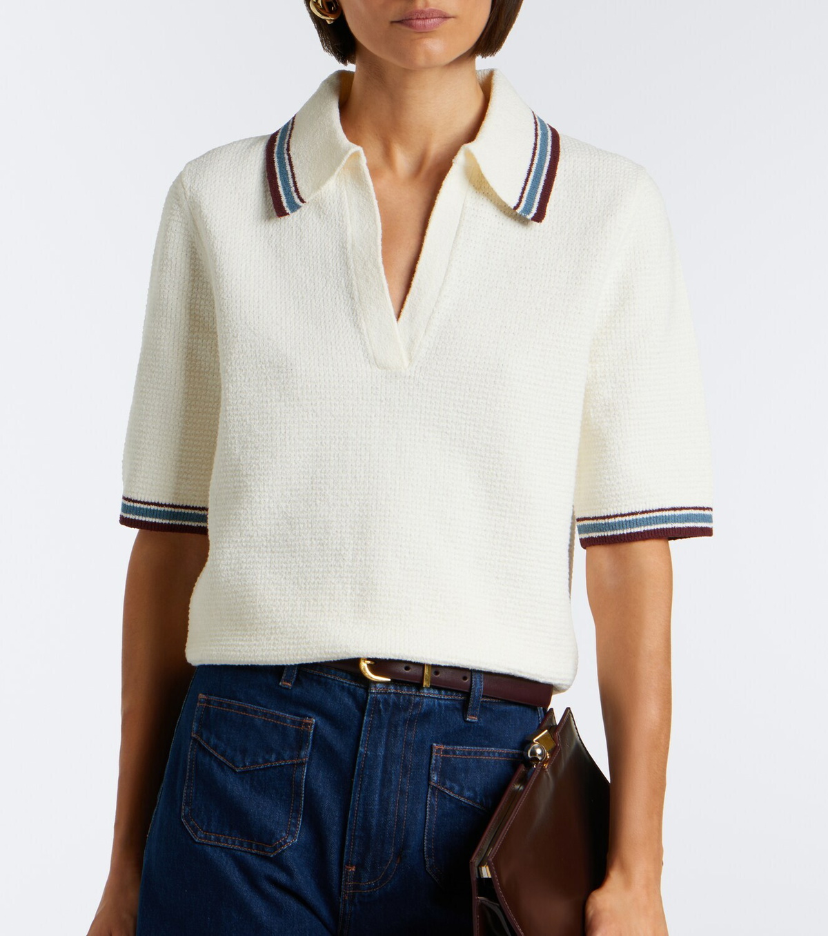 Veronica Beard Quinelle knitted cotton-blend polo shirt