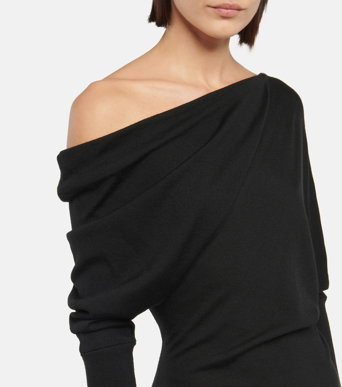 【送料&関税込】Tom Ford Off Shoulder Dress Cashmere and silk off-shoulder midi dress in black - Tom