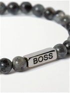 Hugo Boss - Logo-Engraved Silver-Tone and Agate Beaded Bracelet - Gray