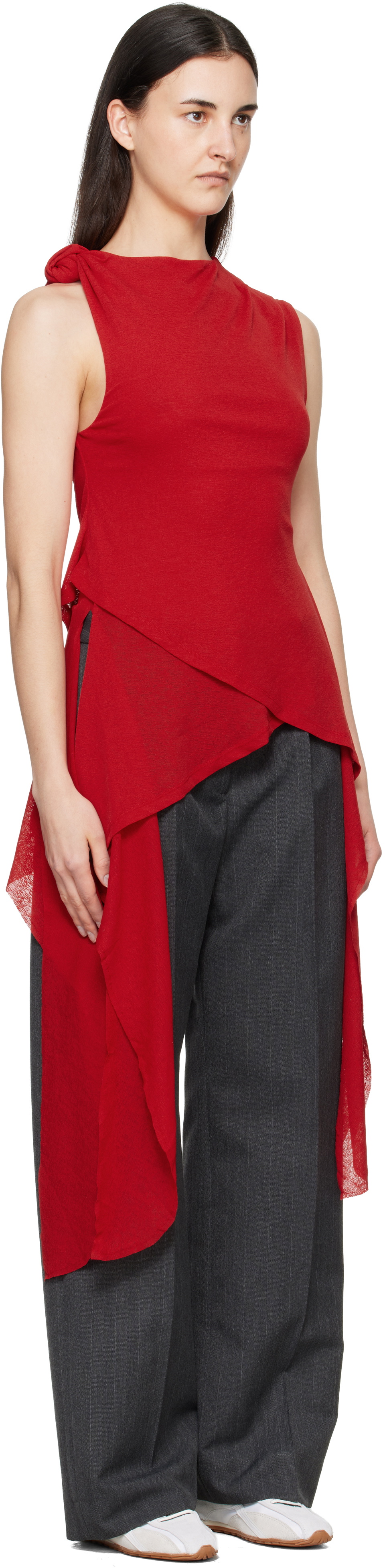 GANNI Red Marl Mesh Top