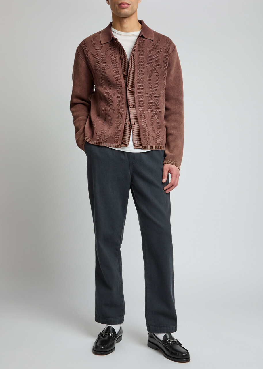 Daily Paper Patterned Intarsia Ribbed Cotton Cardigan Brown