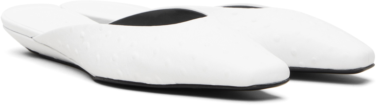 Loulou de Saison White Alix Ostrich-Effect Leather Mule Flats