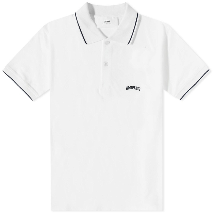 Photo: AMI Men's Logo Polo Shirt in White