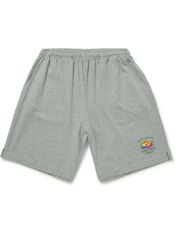 Photo: Vetements - Wide-Leg Printed Cotton-Jersey Shorts - Gray