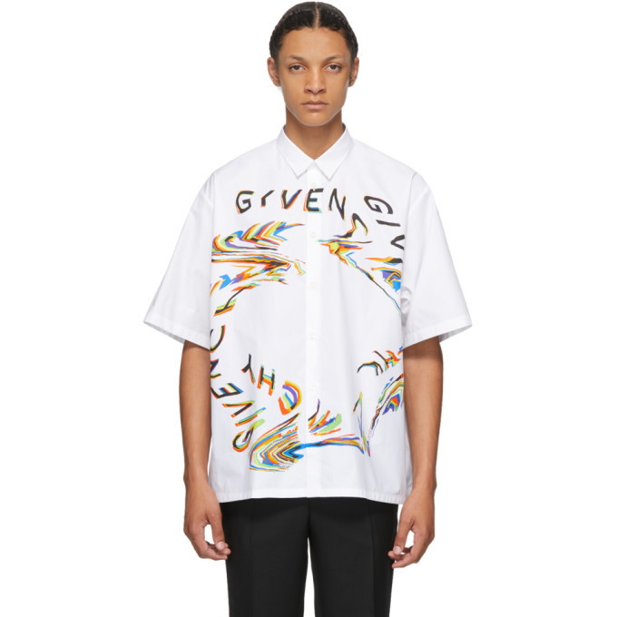 Photo: Givenchy White Glitch Logo Short Sleeve Shirt
