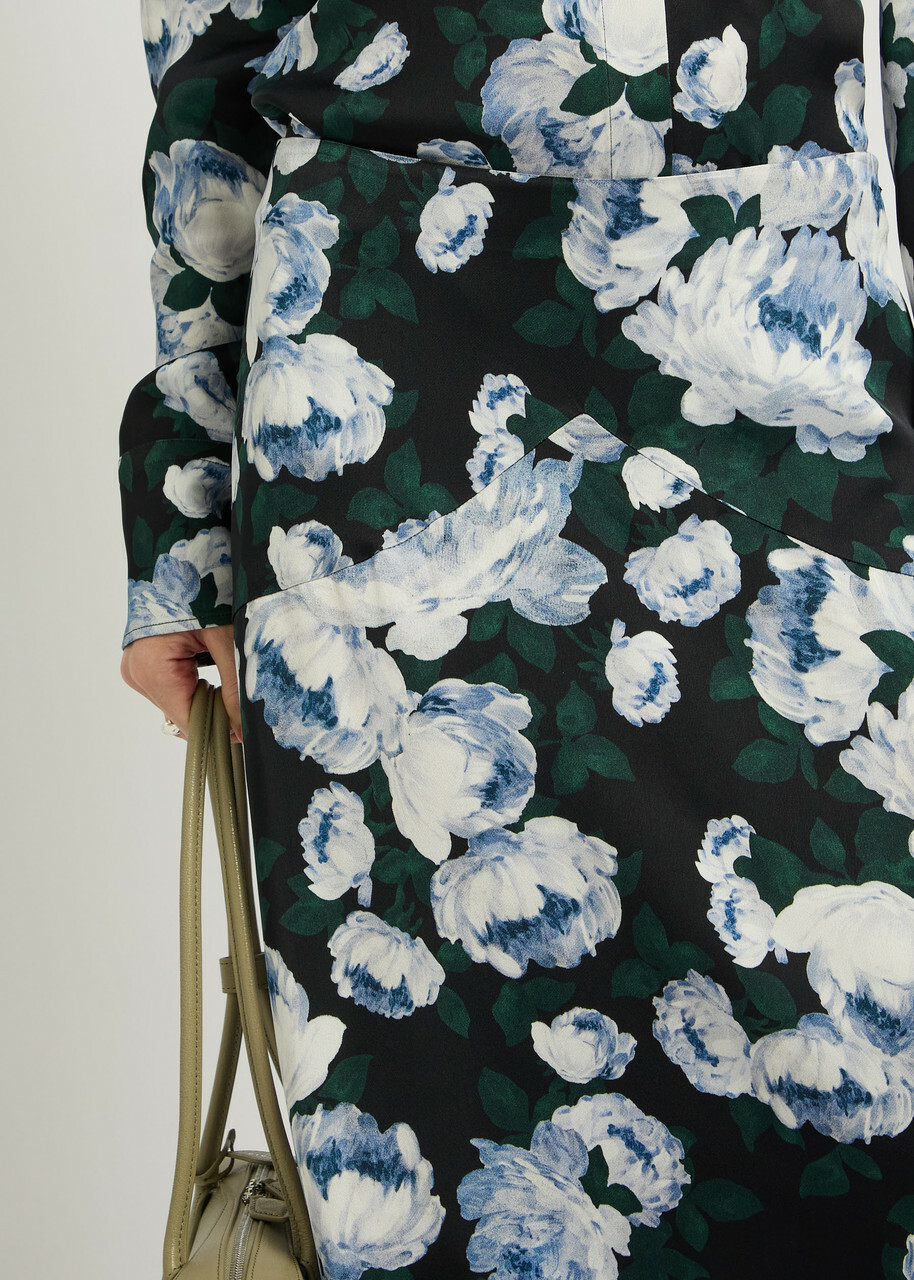 Stella Mccartney Bunch of Roses Asymmetric Floral-print Satin Midi Skirt Multicoloured 1