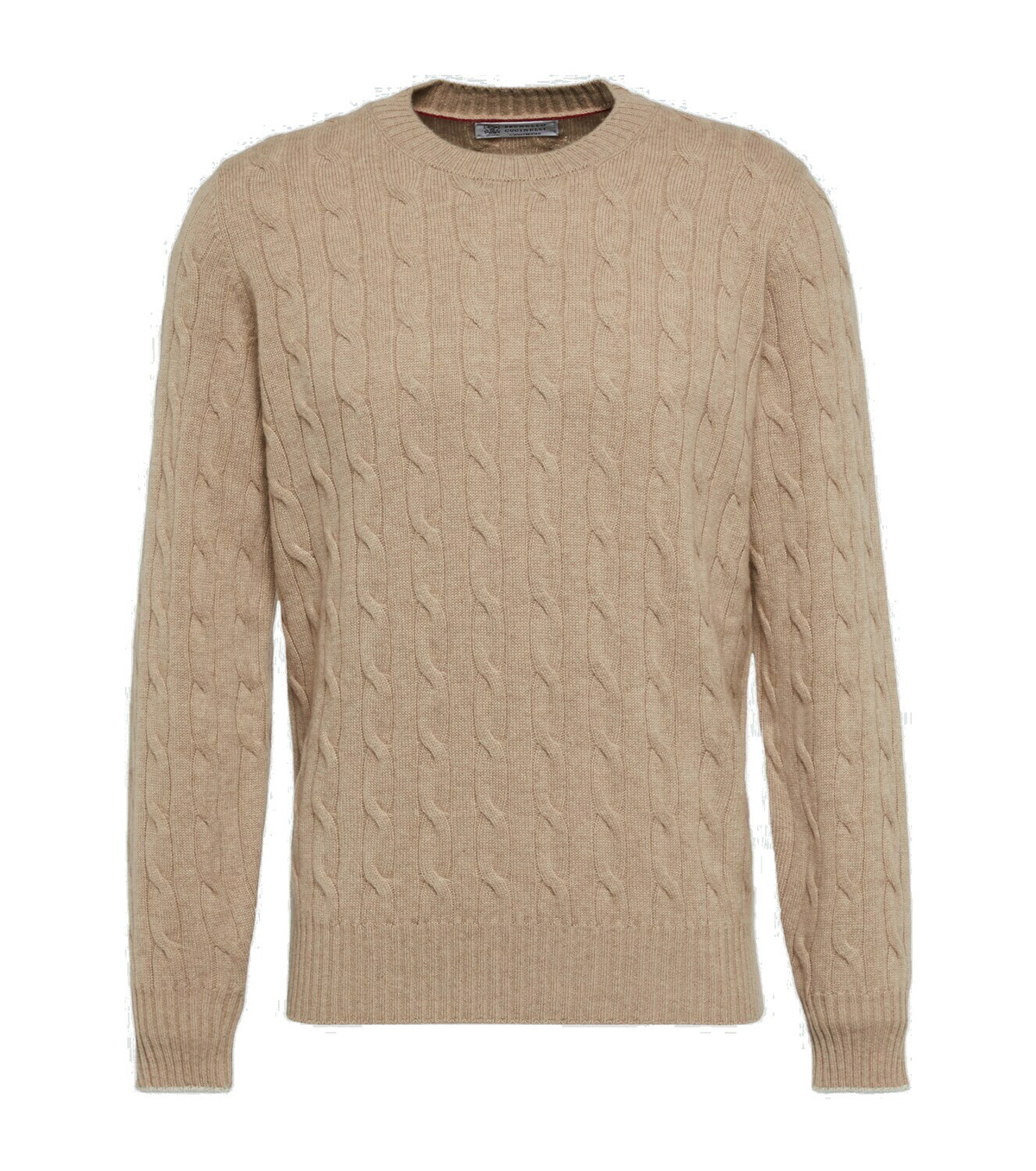 Brunello Cucinelli Men's Cable Knit Cashmere Sweater Beige