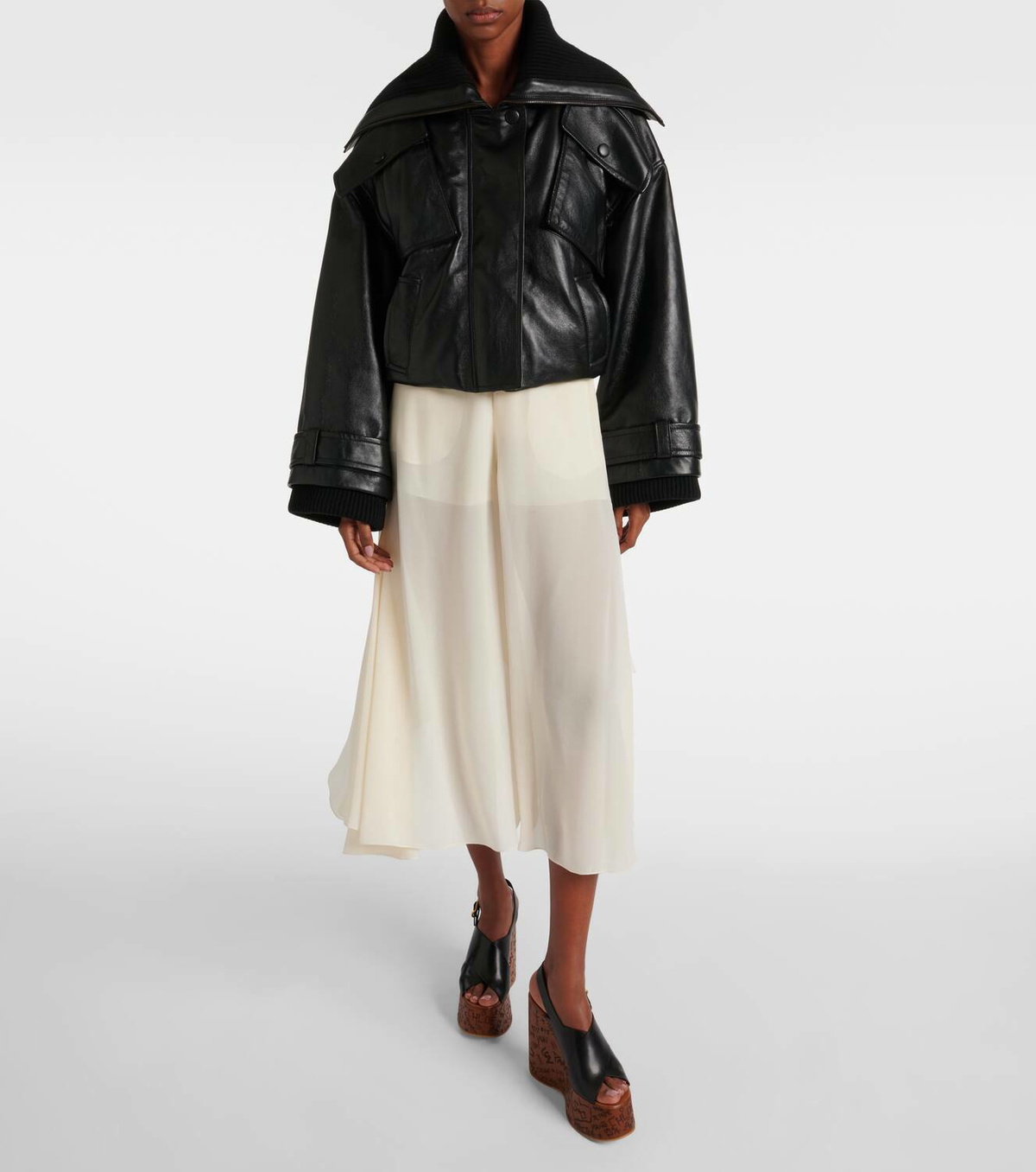 Chloé Cropped leather bomber jacket Chloe