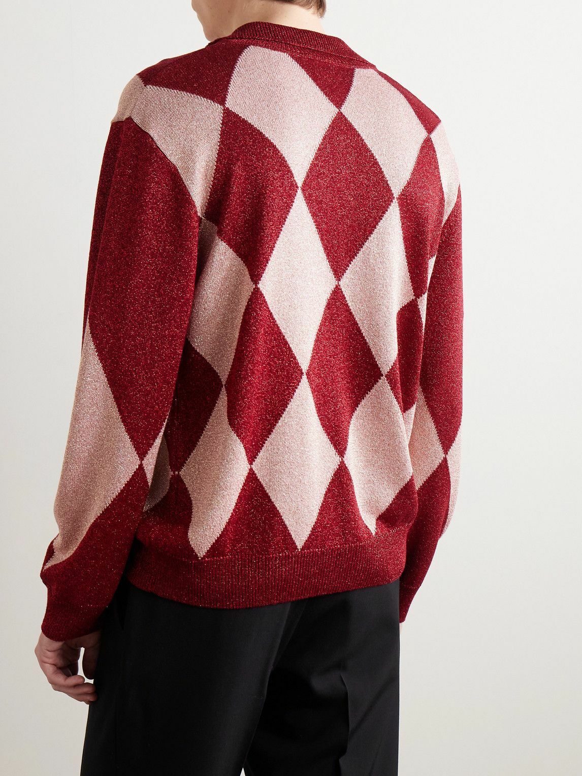 BODE - Argyle Metallic Jacquard-Knit Polo Shirt - Pink
