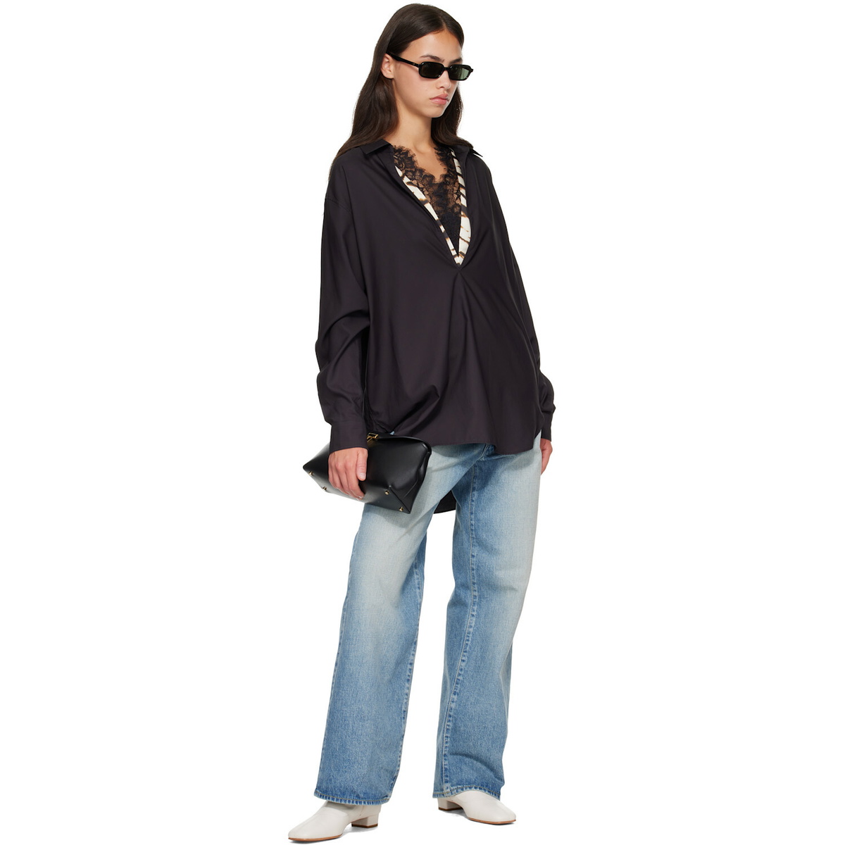 ssstein Black Pima Cotton Oversized Skipper Shirt