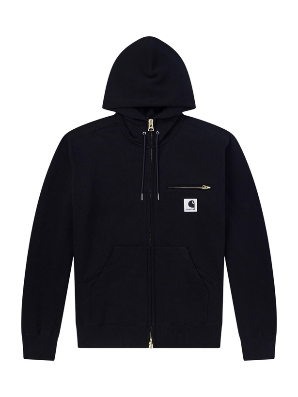 Photo: Sacai - Carhartt WIP Logo-Appliquéd Cotton-Jersey Zip-Up Hoodie - Black