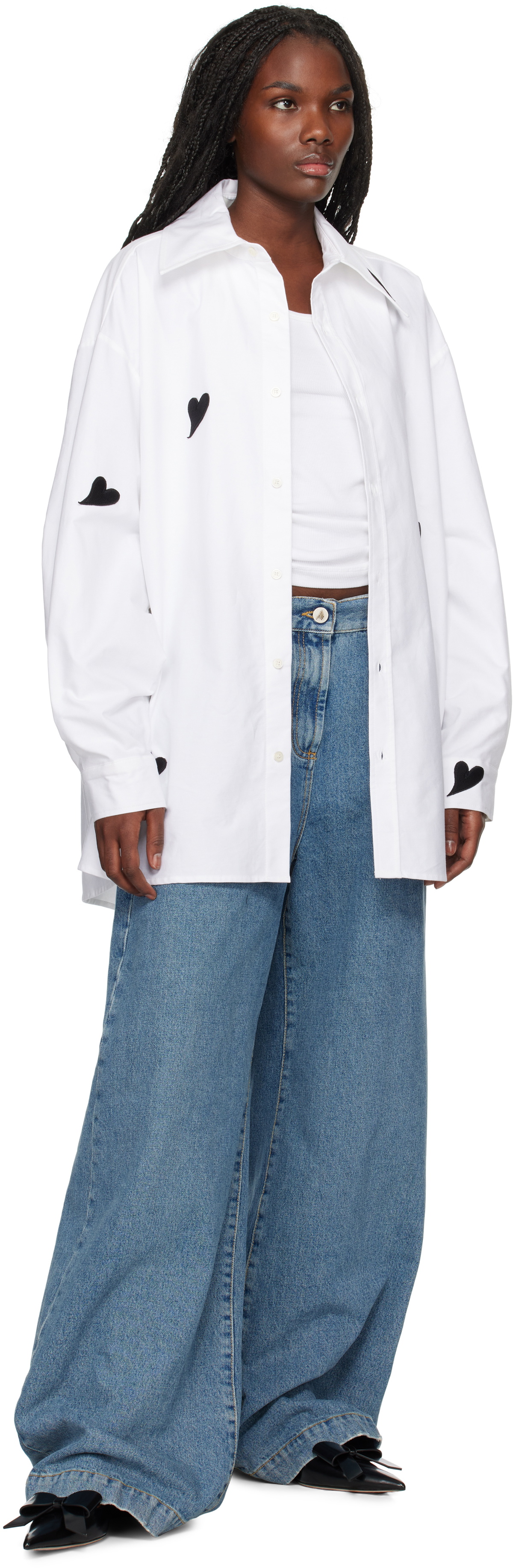 KIMHĒKIM White Heart Patched Oversized Shirt