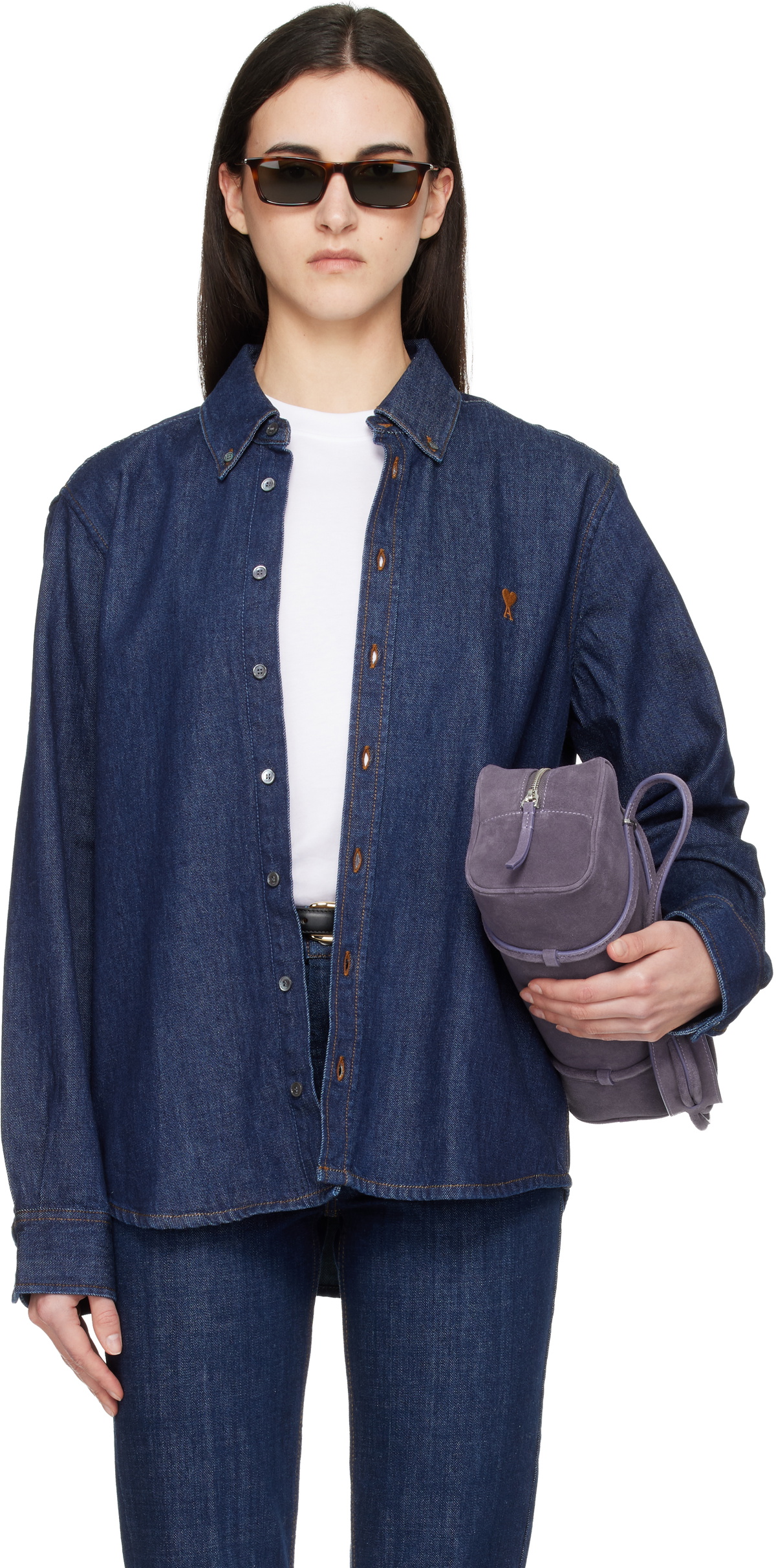 AMI Paris Blue Denim Cotton Ami de Coeur Shirt