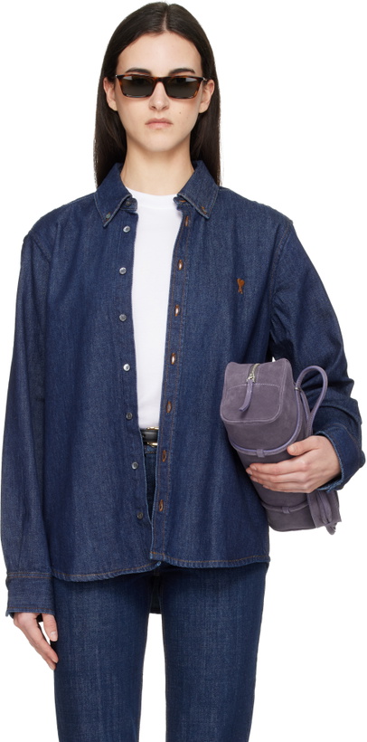 Photo: AMI Paris Blue Denim Cotton Ami de Coeur Shirt