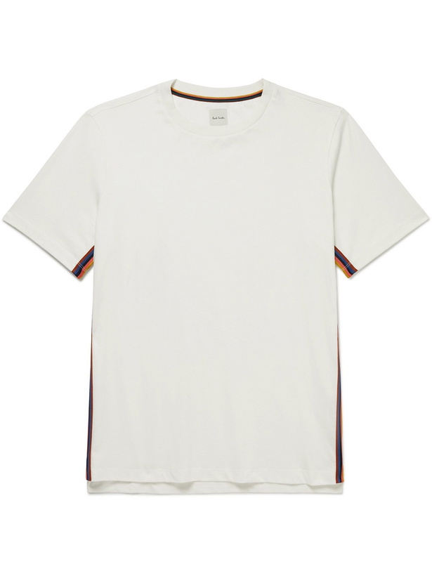 Photo: PAUL SMITH - Striped Webbing-Trimmed Cotton-Jersey T-Shirt - White