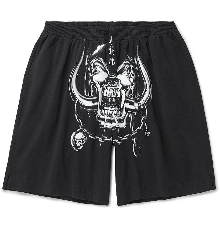 Photo: Vetements - Motörhead Wide-Leg Printed Cotton-Jersey Shorts - Black