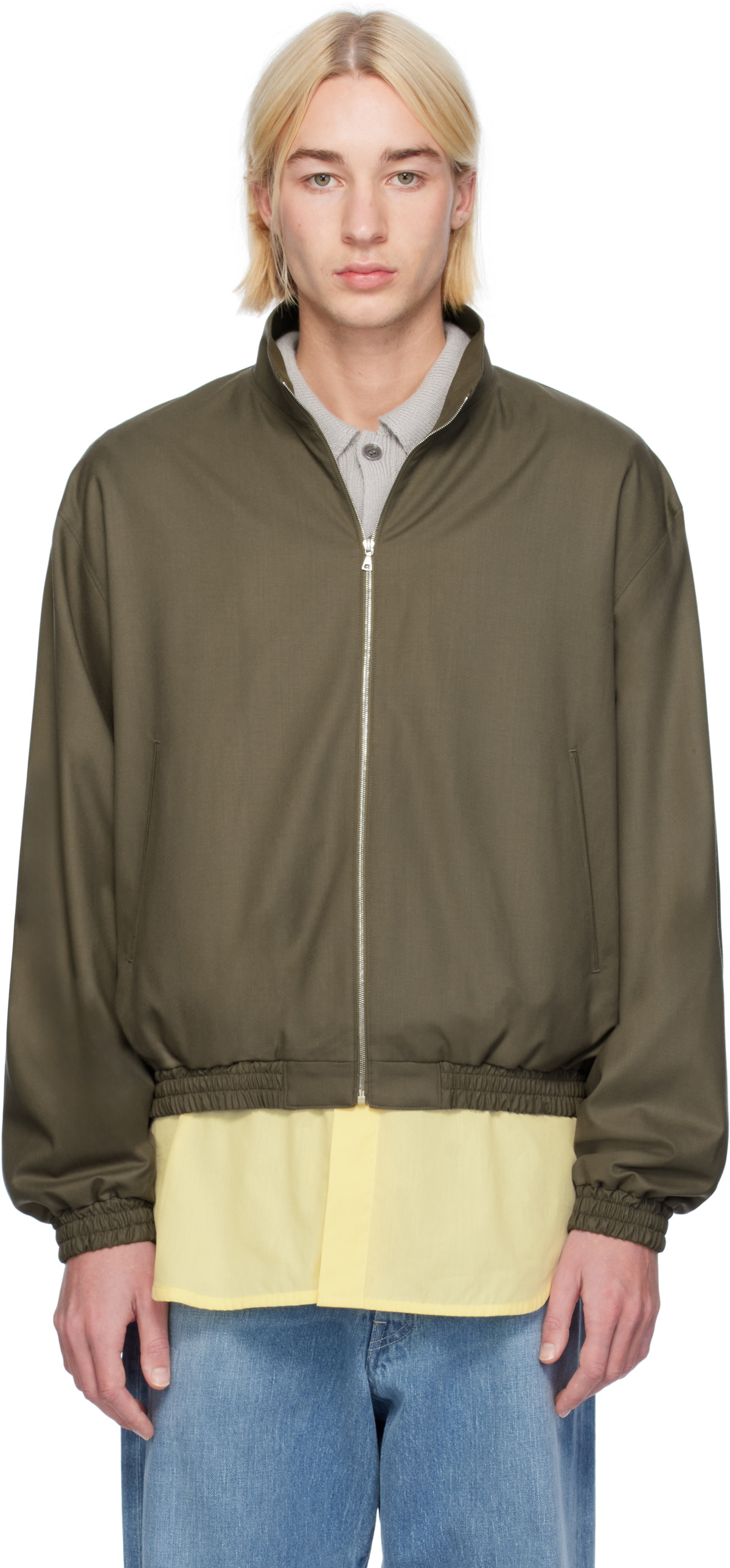 AURALEE Khaki Super Fine Tropical Wool Zip Jacket Auralee