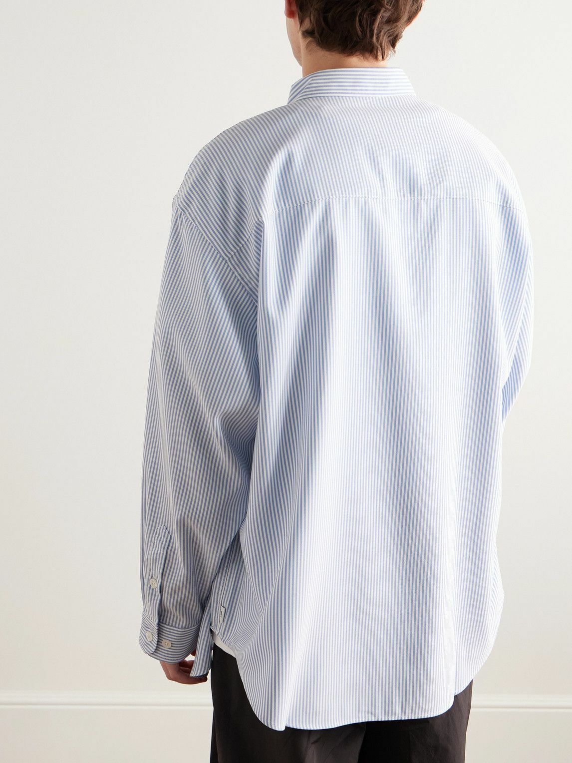 WTAPS - Button-Down Collar Logo-Appliquéd Striped COOLMAX® Broadcloth Shirt - Blue