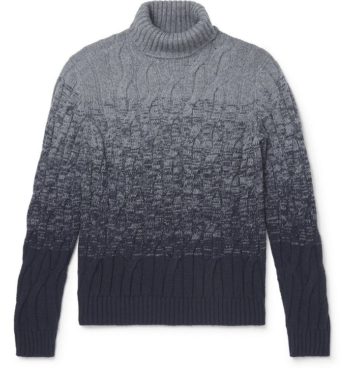 Photo: Incotex - Slim-Fit Cable-Knit Ombré Virgin Wool and Cashmere-Blend Rollneck Sweater - Gray