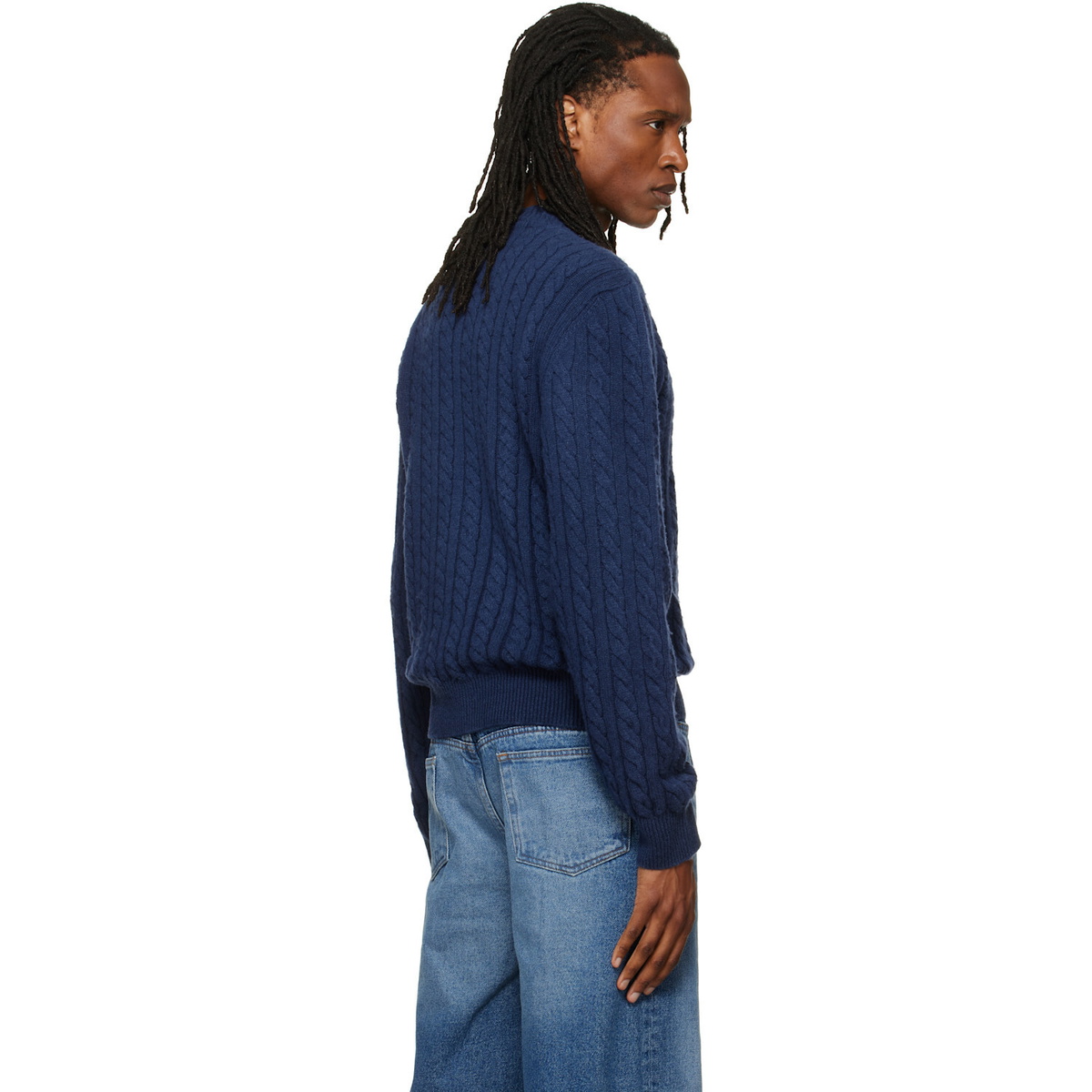 A.P.C. Navy Oversized Cable-Knit Sweater