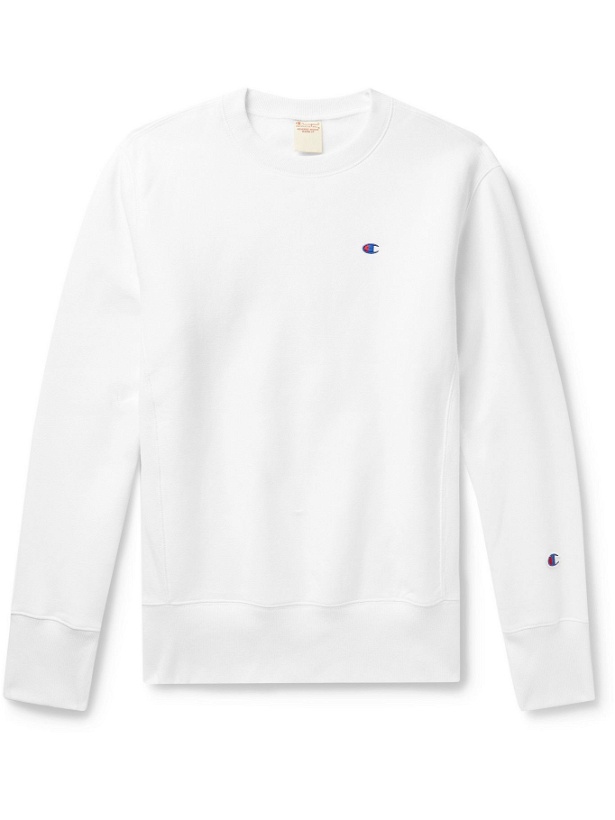 Photo: CHAMPION - Logo-Embroidered Fleece-Back Cotton-Blend Jersey Sweatshirt - White