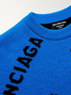 Balenciaga - Oversized Logo-Jacquard Wool-Blend Sweater - Blue