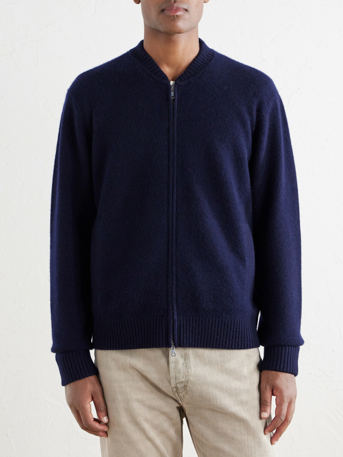 Mr P. - Brushed Cashmere Zip-Up Cardigan - Blue