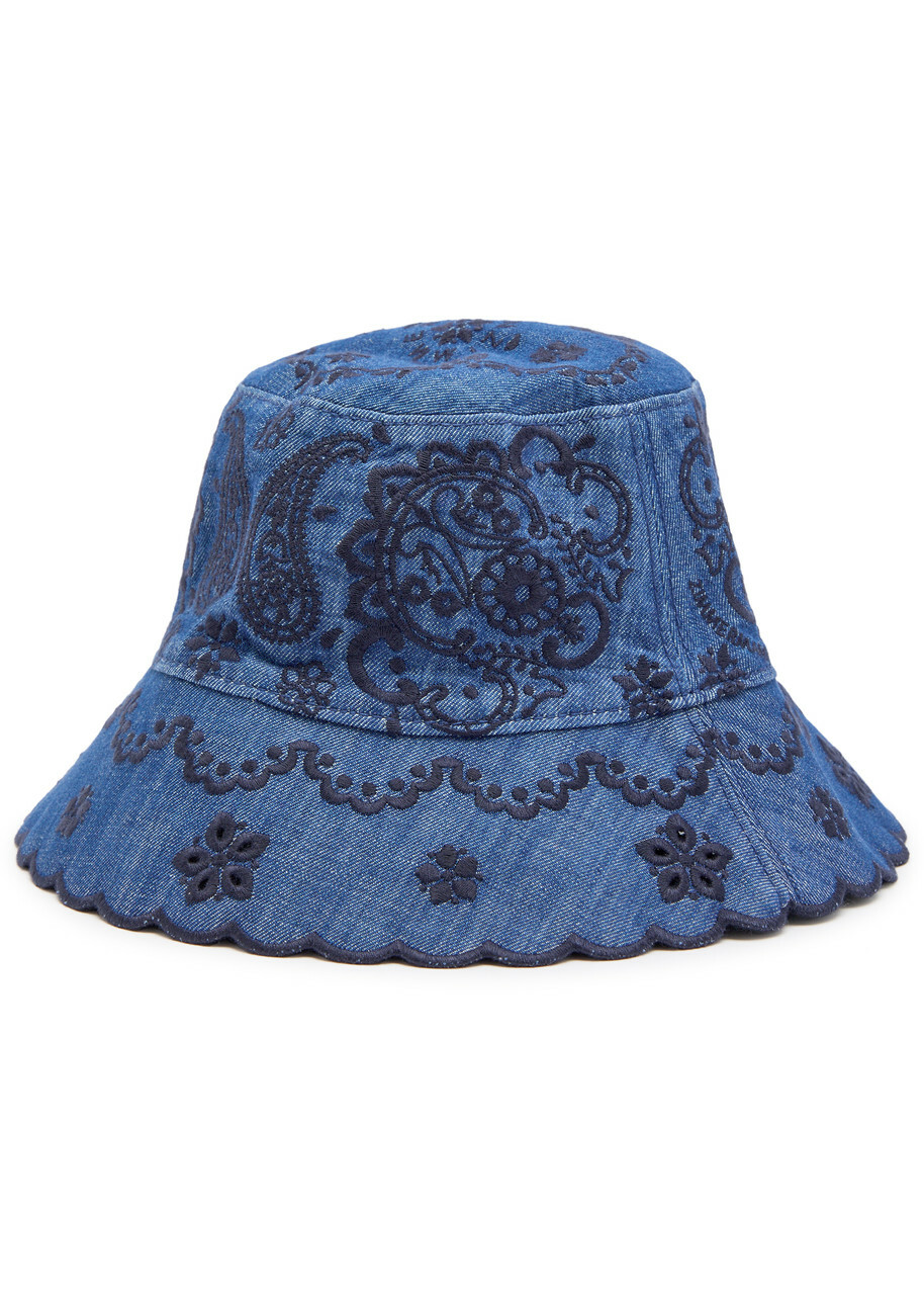 Zimmermann Embroidered Denim Bucket hat Blue