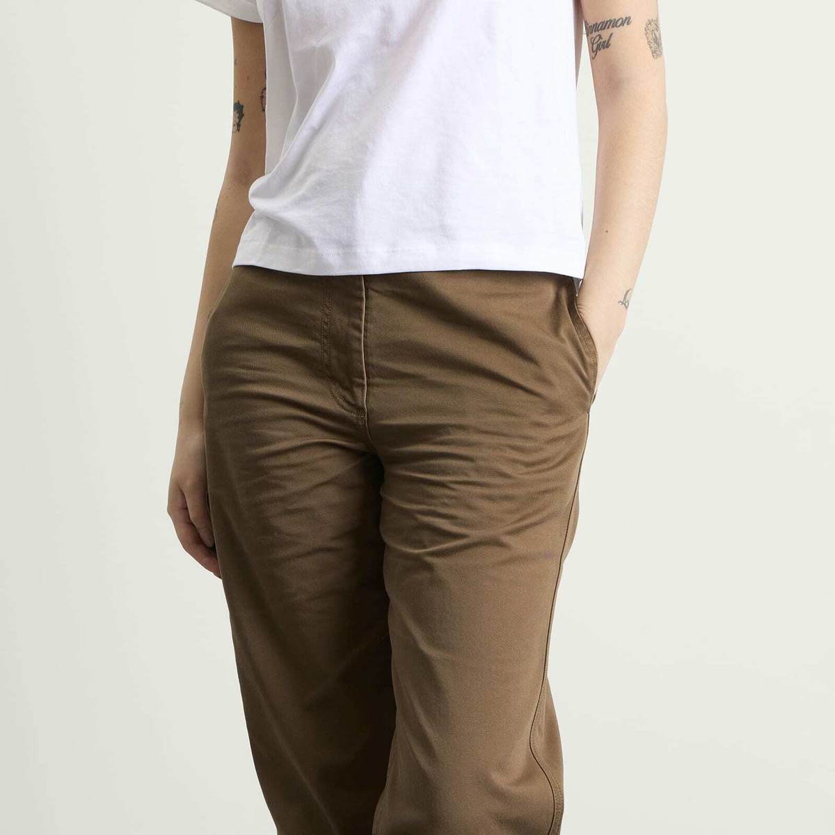 Nothing Written Women's Tabby Wide Chino Pants in Moss Brown