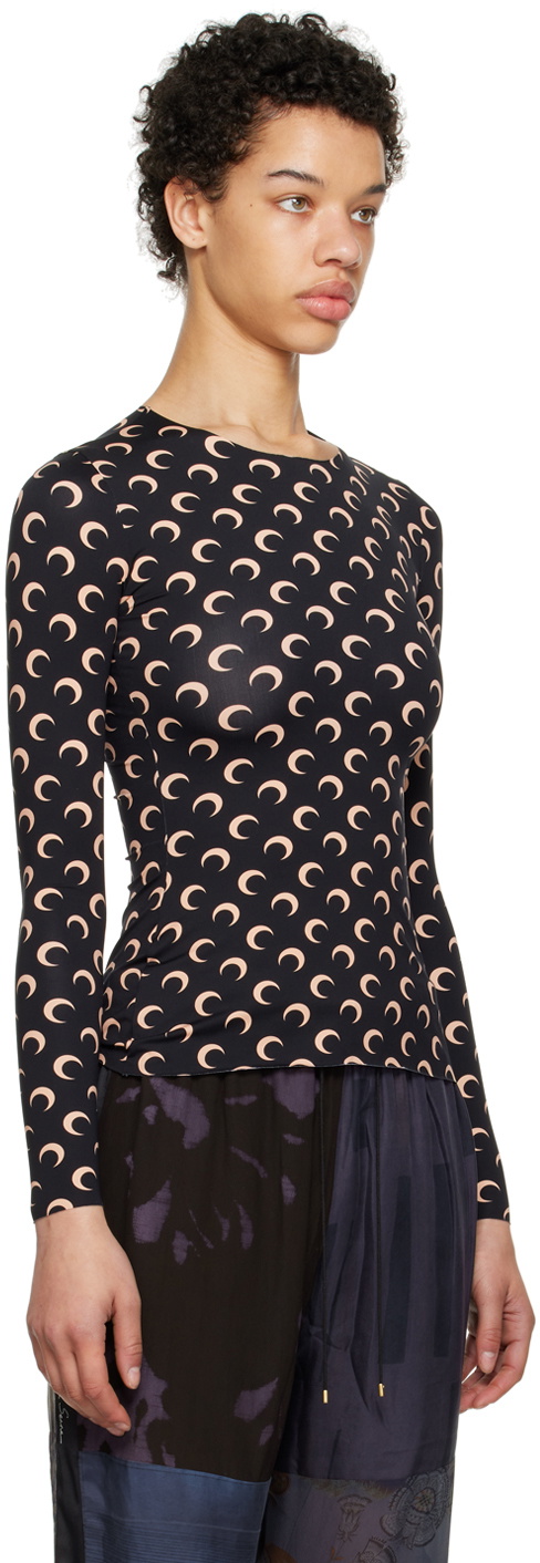 Marine Serre Black & Tan Second Skin Moon Long Sleeve T-Shirt  