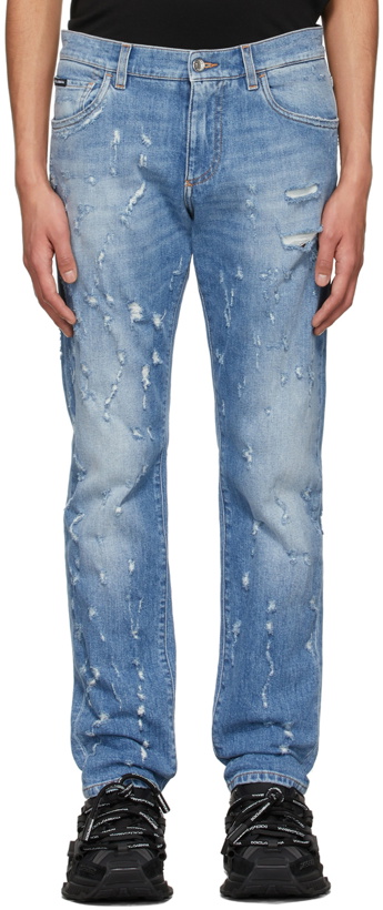Photo: Dolce & Gabbana Blue Distressed Jeans