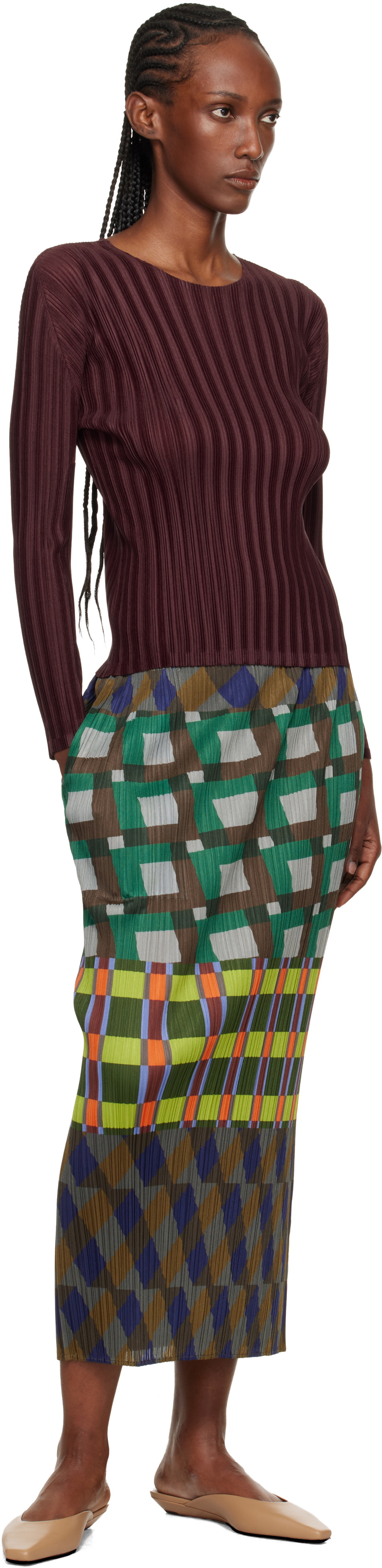 PLEATS PLEASE ISSEY MIYAKE Burgundy Rib Pleats January T-shirt