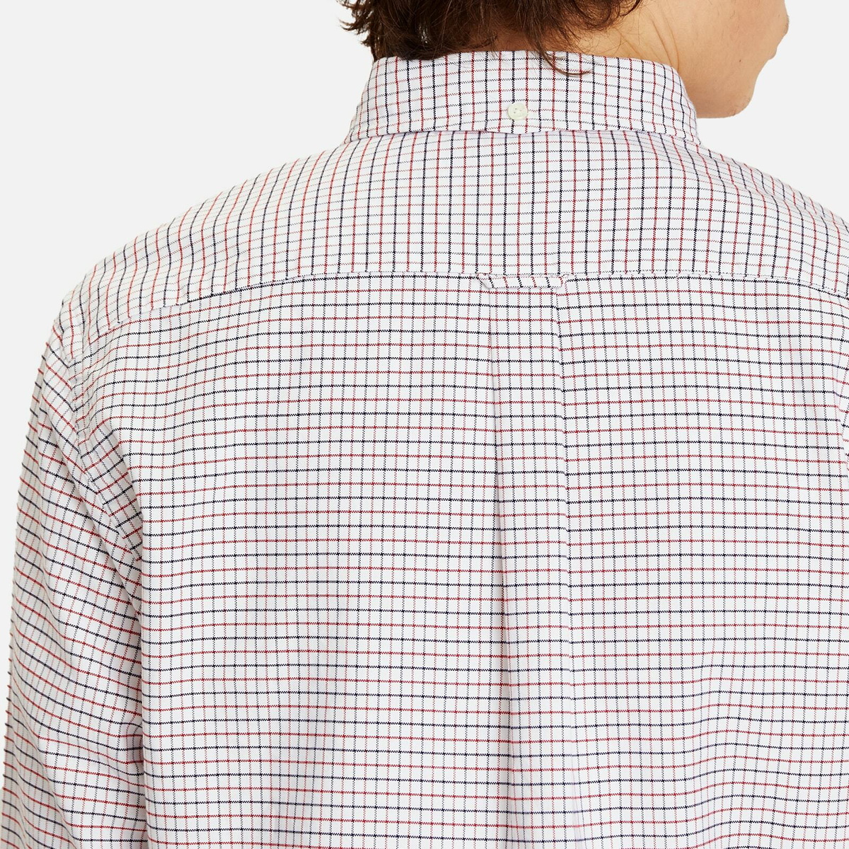 Beams Plus Men's Tattersall Check Button Down Oxford Shirt in White/Red/Navy