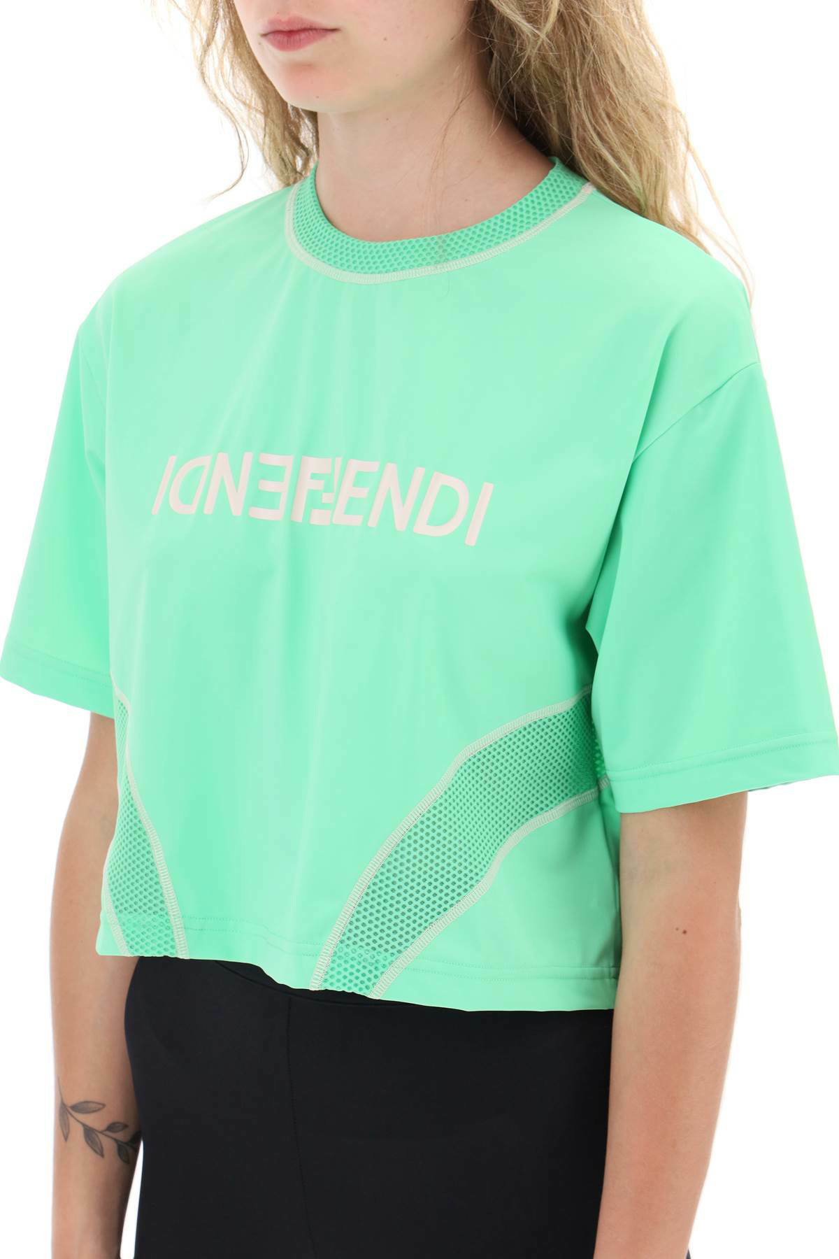 【送関込】FENDI☆lycra cropped t-shirt with logo FENDI lycra cropped t-shirt with logo Green Fendi