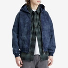 Palm Angels Men's Curved Logo Indigo Bomber Jacket in Indigo Blue