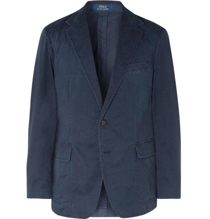 Photo: Polo Ralph Lauren - Navy Slim-Fit Unstructured Brushed Cotton-Blend Twill Blazer - Blue