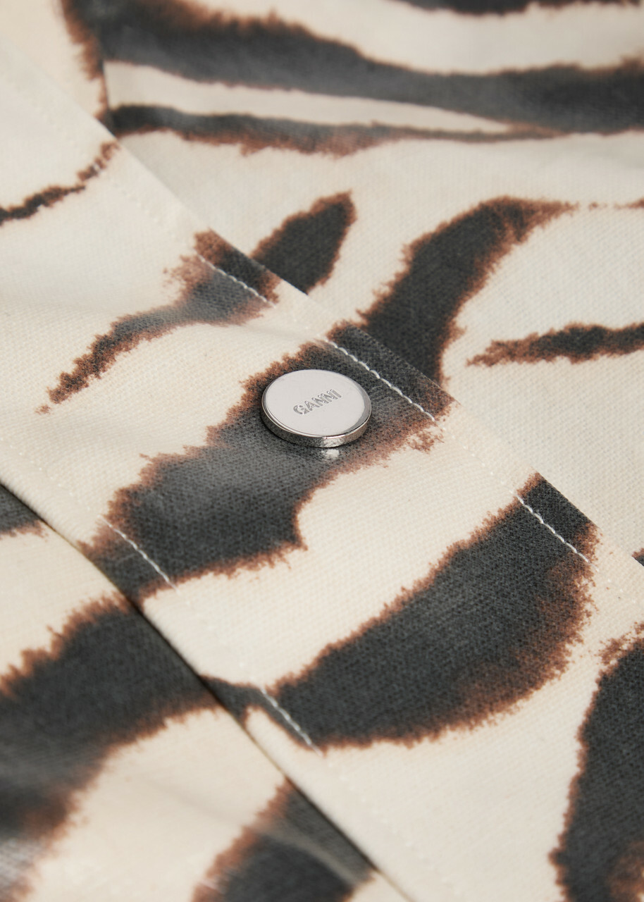 Ganni Zebra-print Laminated Barn Jacket White