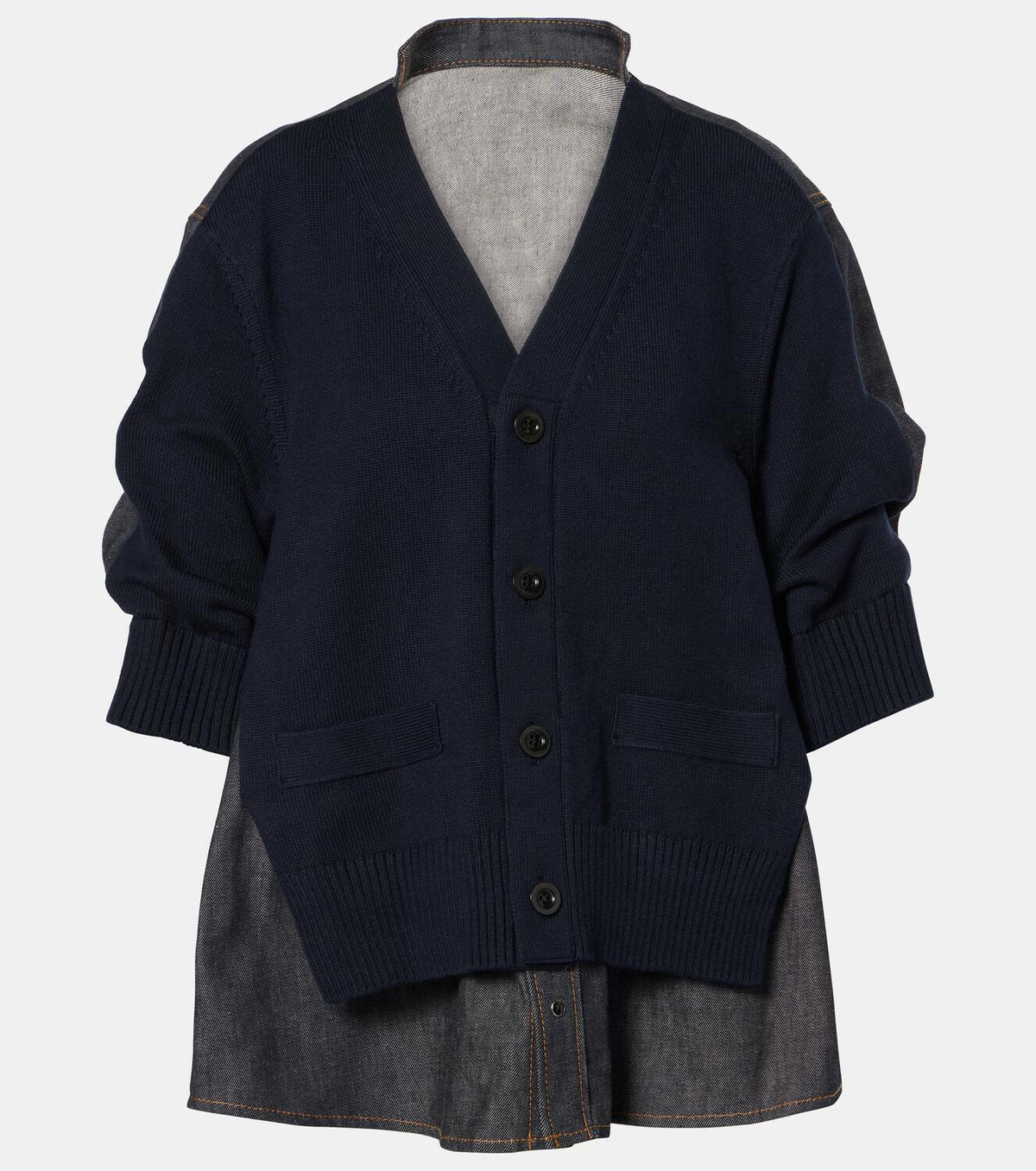 Sacai Knitted cotton-blend and denim cardigan Sacai
