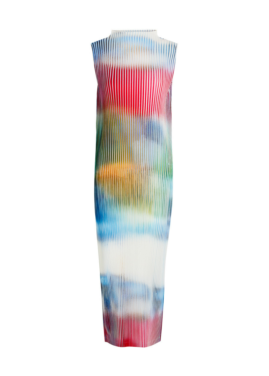 Issey Miyake Obscure Pleats Printed Woven Midi Dress Pink