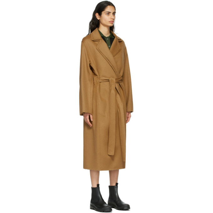 Loewe Tan Wool and Cashmere Double Layer Belted Coat