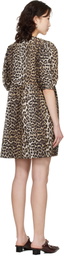 GANNI Beige Leopard Printed Cotton Tie String Minidress
