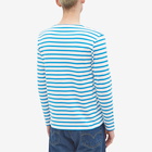 Armor-Lux Men's 59654 Long Sleeve Organic Stripe T-Shirt in Milk/Royal Blue