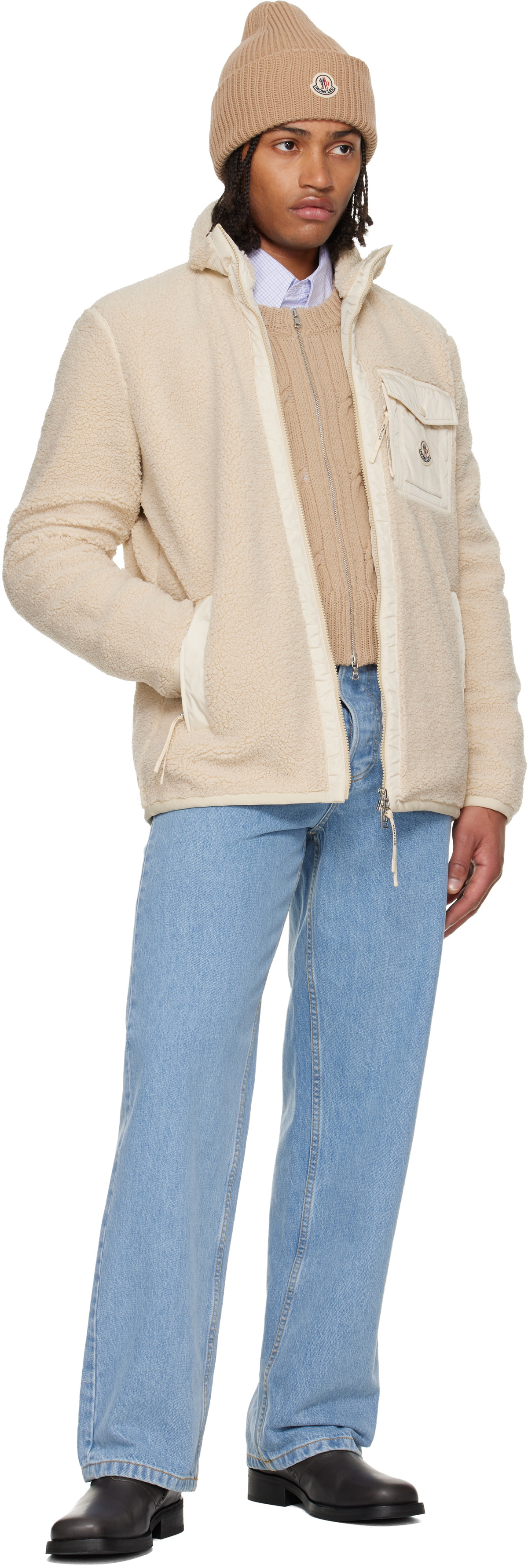 Moncler Beige Teddy Zip-Up Pocket Jacket