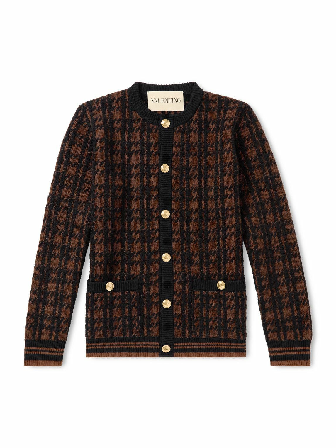 Valentino Garavani - Houndstooth Wool-Blend Cardigan - Brown