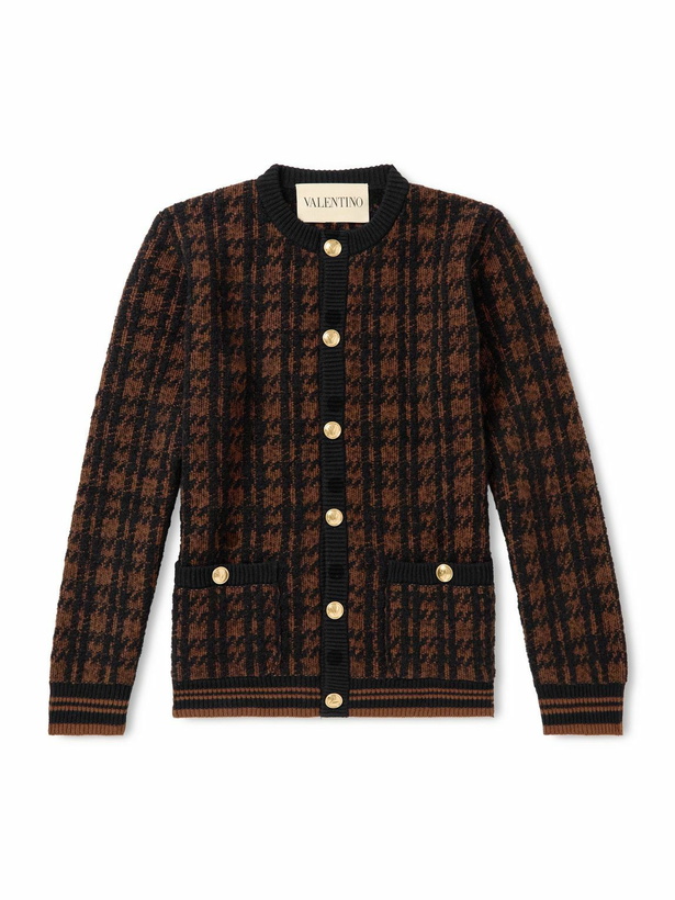 Photo: Valentino Garavani - Houndstooth Wool-Blend Cardigan - Brown