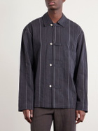 A Kind Of Guise - Matara Cropped Pinstriped Cotton and Linen-Blend Overshirt - Black