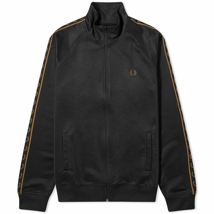 Photo: Fred Perry Men's Contrast Tape Track Jacket in Black/Warm Stone